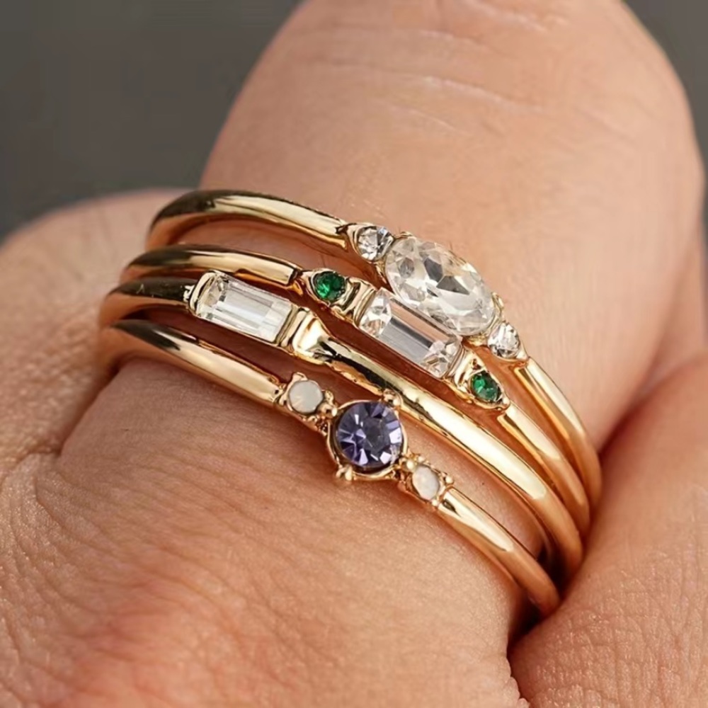 - - 18k Gold Plated & Semiprecious Stone Stack Ring